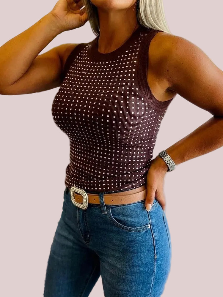 Women's Glitter Rhinestone Fitted Sleeveless Tank Top
