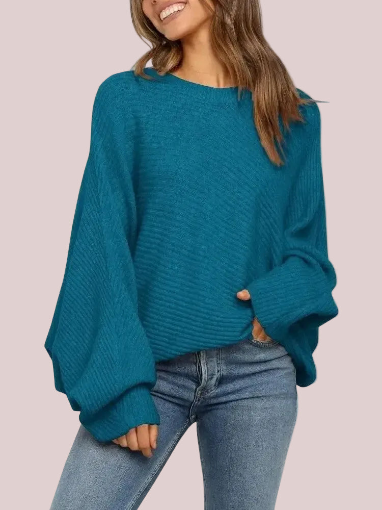 Women's Oversized Batwing Sleeve Ribbed Knit Sweater