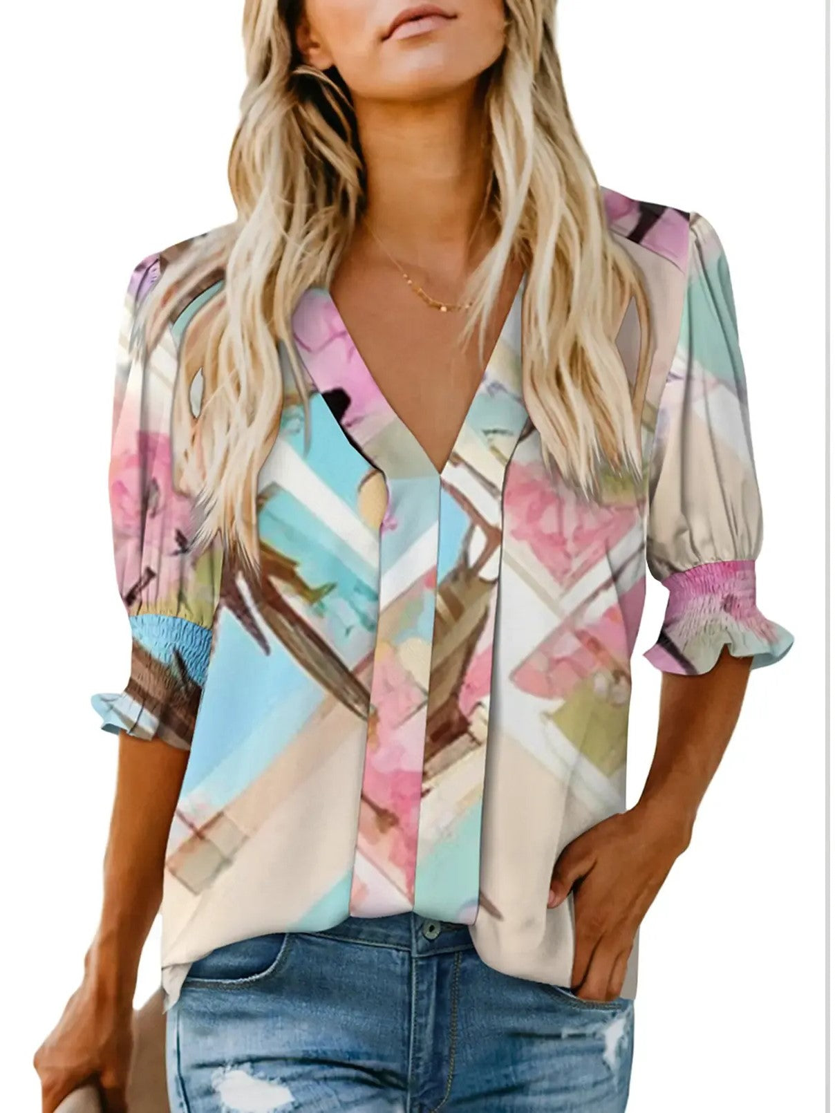 Women's Split Front V Neck Casual Shirt