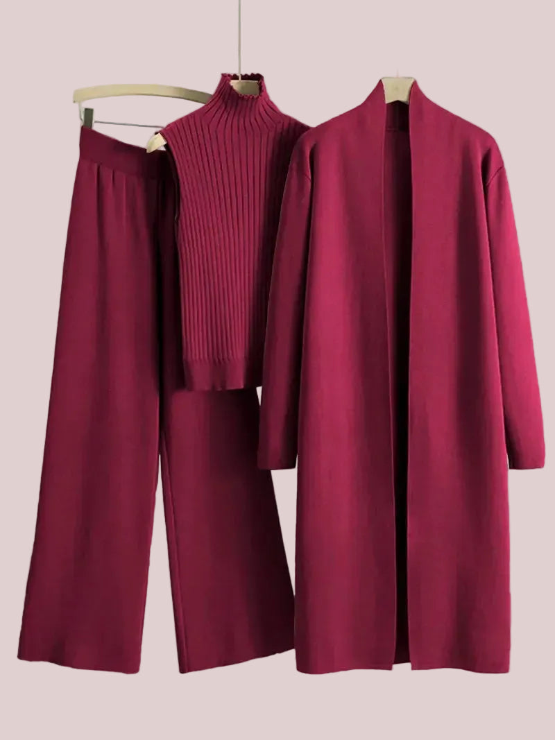 Women's 3-Piece Casual Long Cardigan Knit Set