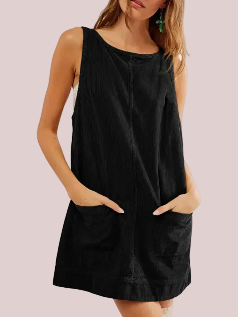 Women's Fitted U-Back Corduroy Overall Dress