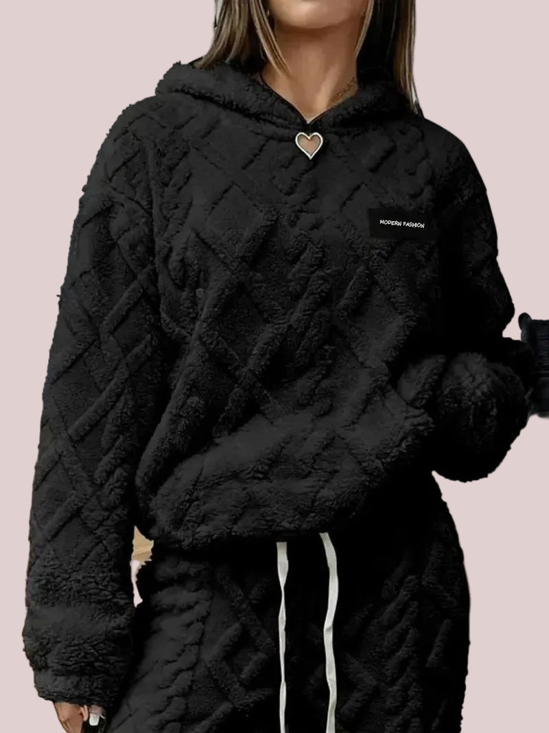 Women's Cable Fluffy Fleece 2 Piece Loungewear Set