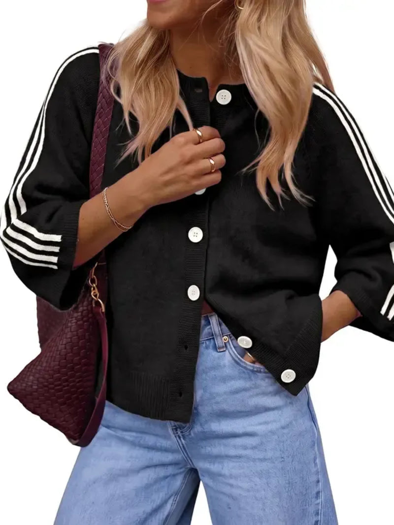 Women's Casual Striped 3/4 Sleeve Knit Cardigan