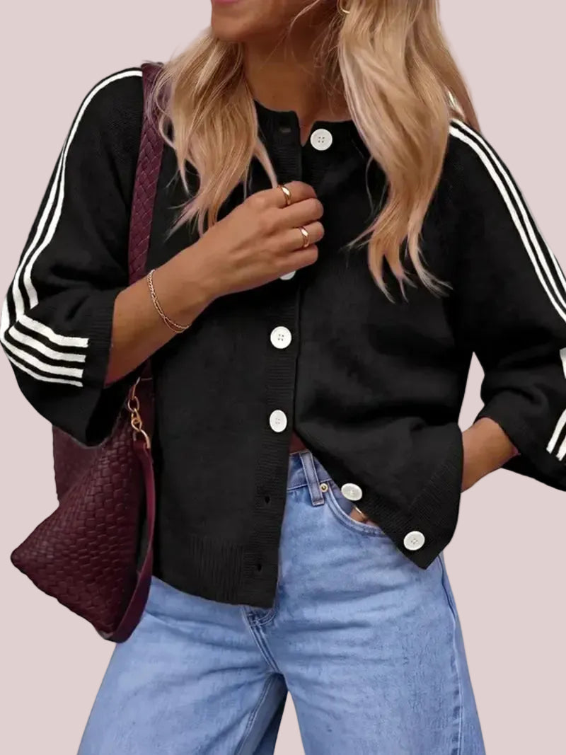 Women's Casual Striped 3/4 Sleeve Knit Cardigan