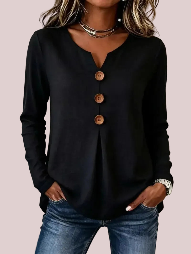 Women's Vintage Large Button Long Sleeve Blouse