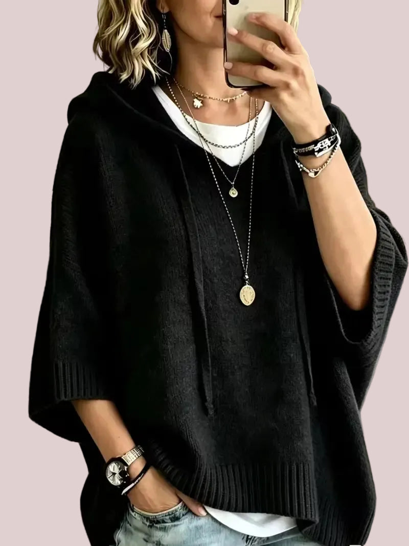 Women's Half‑Sleeve Hooded Knit Pullover
