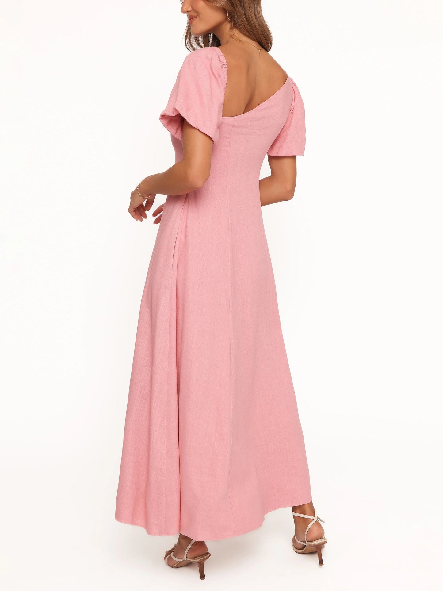 Women's Asymmetrical Neck Puff Sleeve Midi Dress