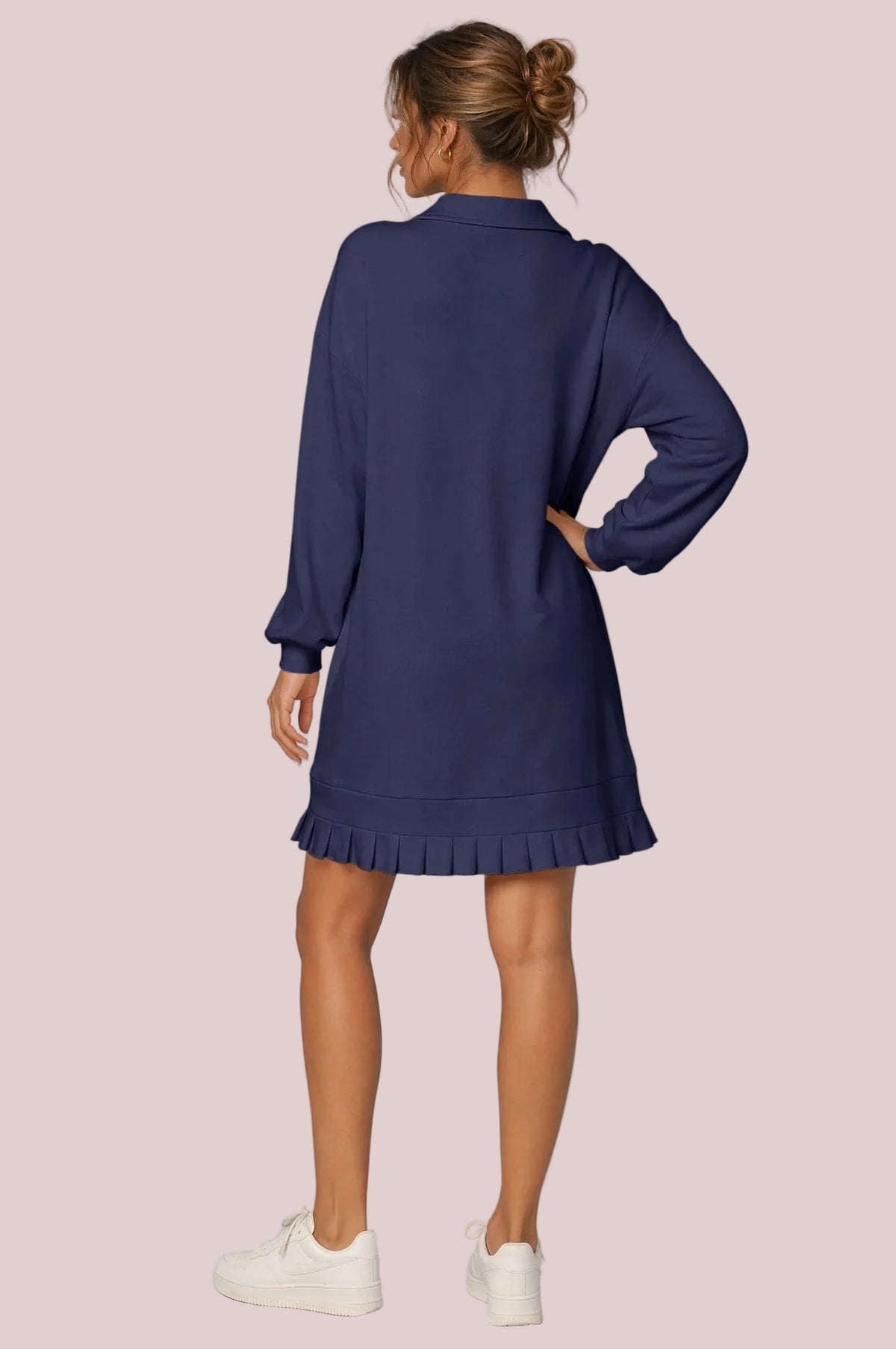 Women's Half Zip Sweatshirt Dress with Pleated Hem