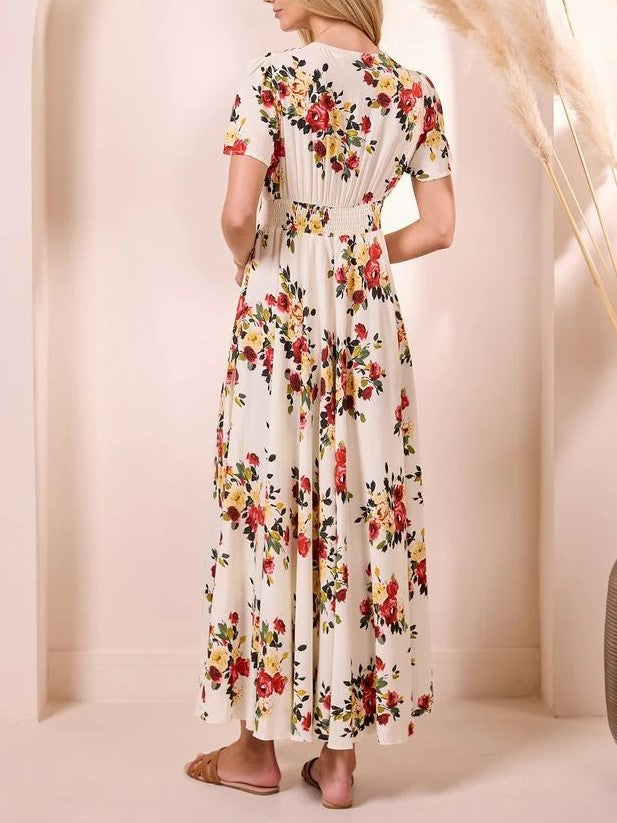 Women's Romantic Floral Tassel Waist Dress