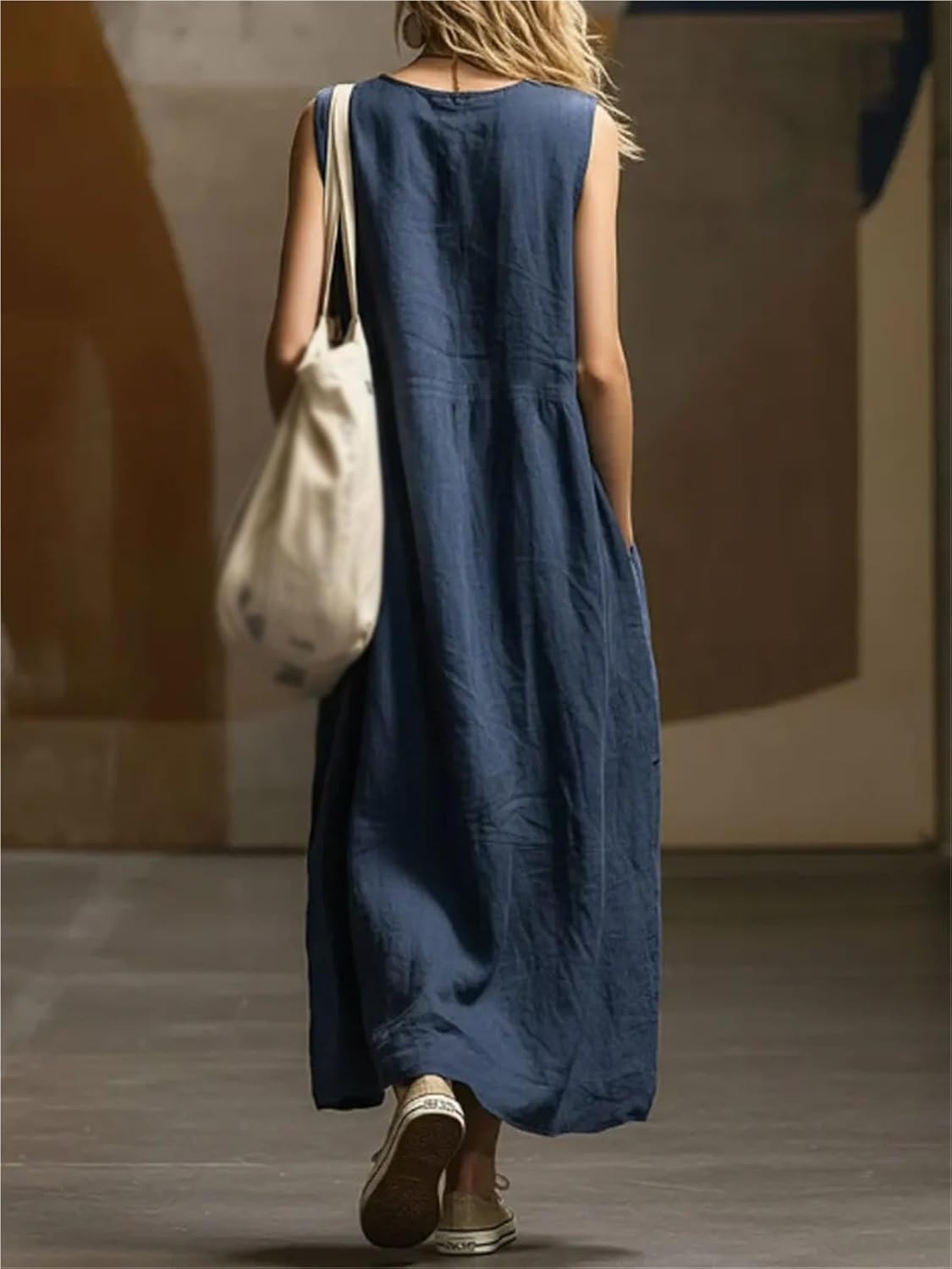 Women's Oversized Pocket Sleeveless Midi Maxi Dress