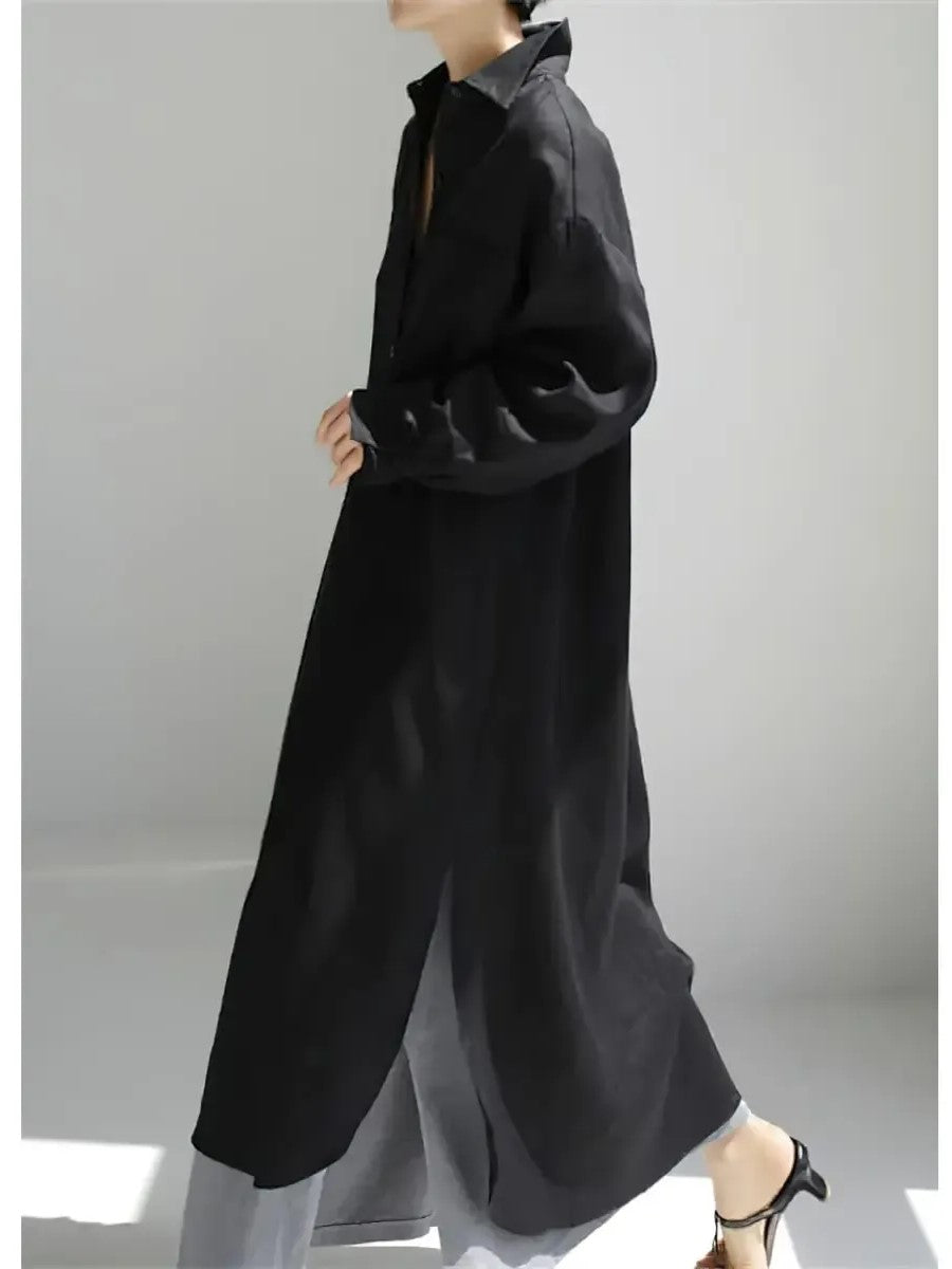 Women's Loose‑Fit Side Slit Maxi Shirt Dress
