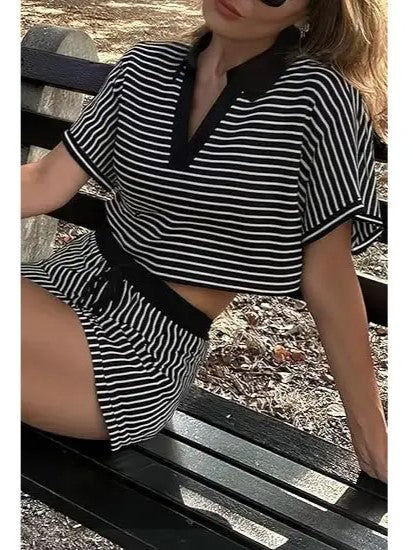 Women's Comfort Striped Short Sleeve & Shorts Set