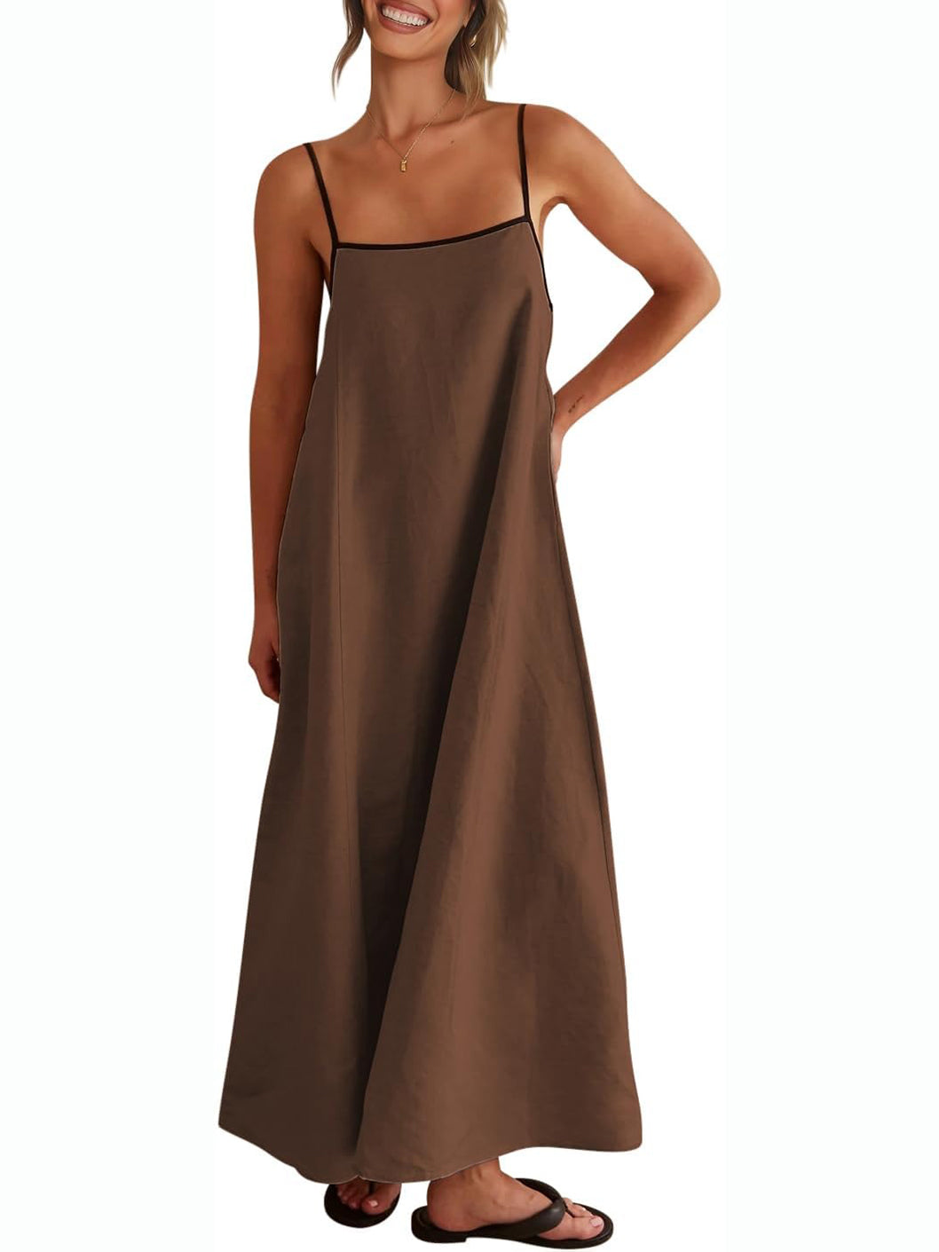 Women's Color Block Spaghetti Strap Maxi Dress with Pockets