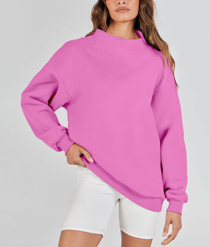 Women's Slit Mock Neck Oversized Sweatshirt