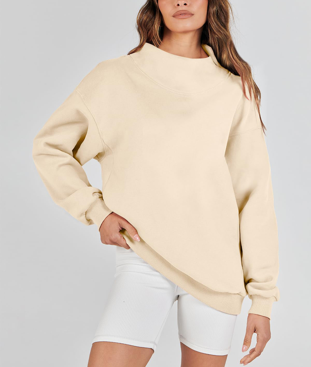 Women's Slit Mock Neck Oversized Sweatshirt