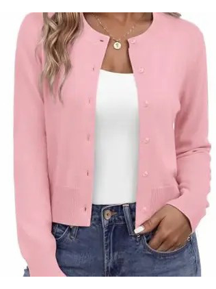 Women's Cropped Round‑Neck Knit Cardigan
