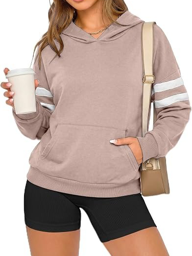 Women's Striped Sleeve Kangaroo Pocket Hoodie