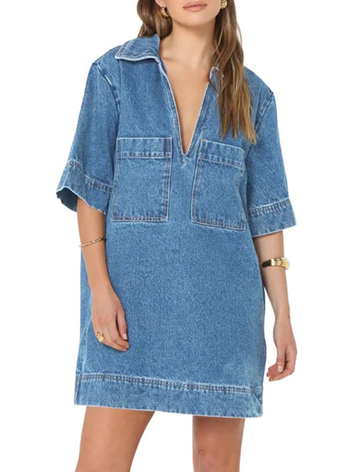 Women's Casual Denim Dress with Front Pockets