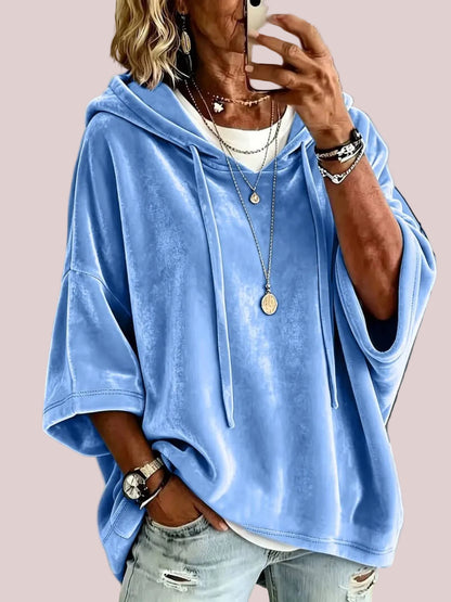 Women’s 3/4 Sleeves Minimalist Velour Hoodie Top