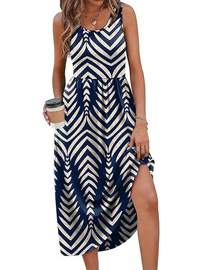Women's Flowy Casual Midi Dress with Pockets