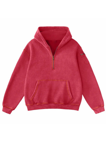 Vintage Half‑Zip Pocket Hoodie