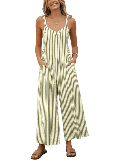 Women's Modern Stripe Open-Back Wide-Leg Jumpsuit