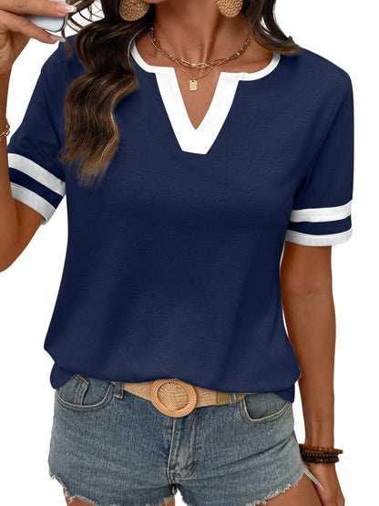 Women's 2026 Summer V-Neck Colorblock Top