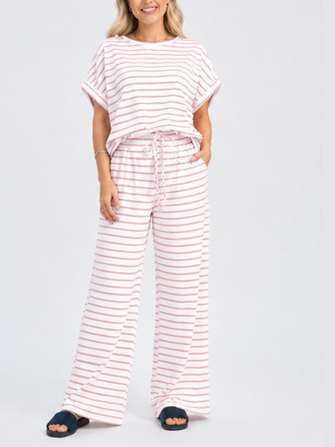 Women's Casual Striped Two Piece Co Ord Set