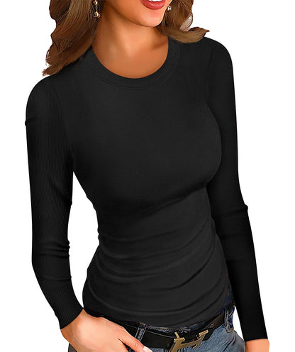 Round Neck Stretch Slim Ribbed Basic Shirts