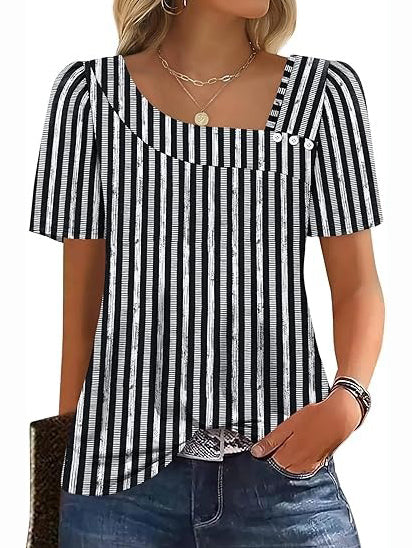 Women's Asymmetrical Square Neck Short Sleeve Blouse
