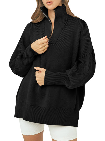Women's Oversized Quarter Zip Sweater Pullover
