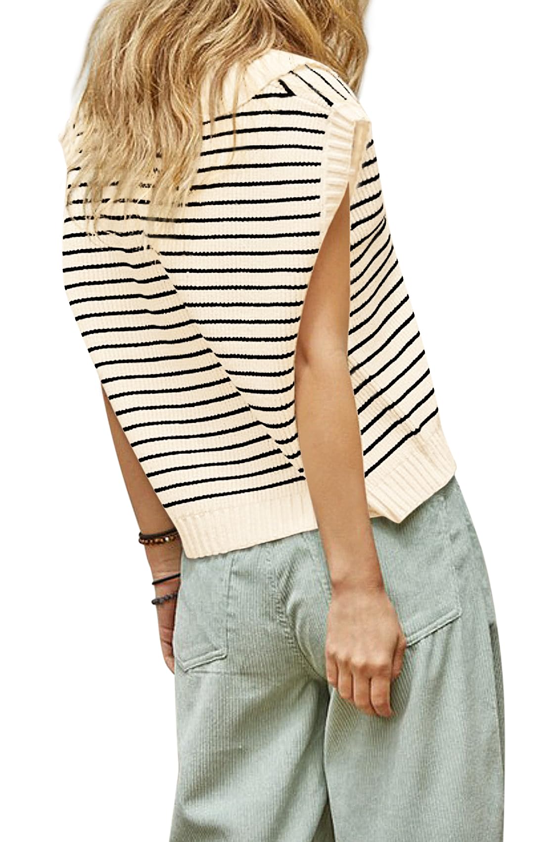 Women's V-Neck Sleeveless Striped Top