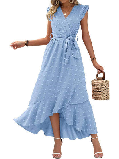 Women's Ruffle Cap Sleeve Swiss Dot Boho Maxi Dress