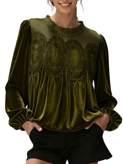 Women's Long Sleeve Velvet Lace Blouse