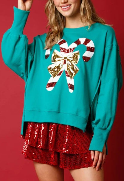 Women's Candy Cane Sequin Sweatshirt