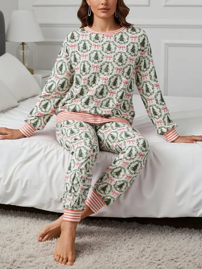 Women's Cute Holiday‑Print Pajama Set