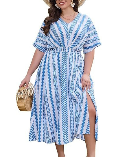 Boho Printed Empire Waist Plus Size Midi Dress