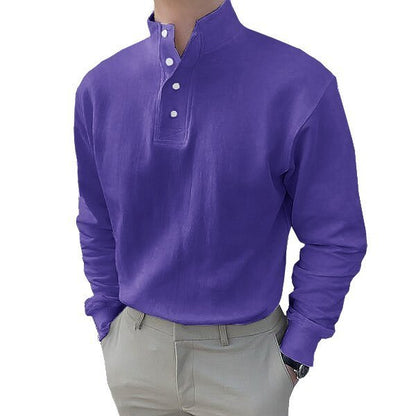 Gentleman's Simple Stand-up Collar Long Sleeved Polo Shirt