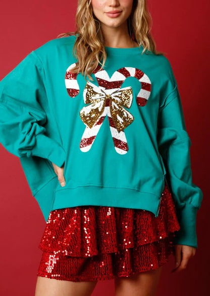 Women's Candy Cane Sequin Sweatshirt