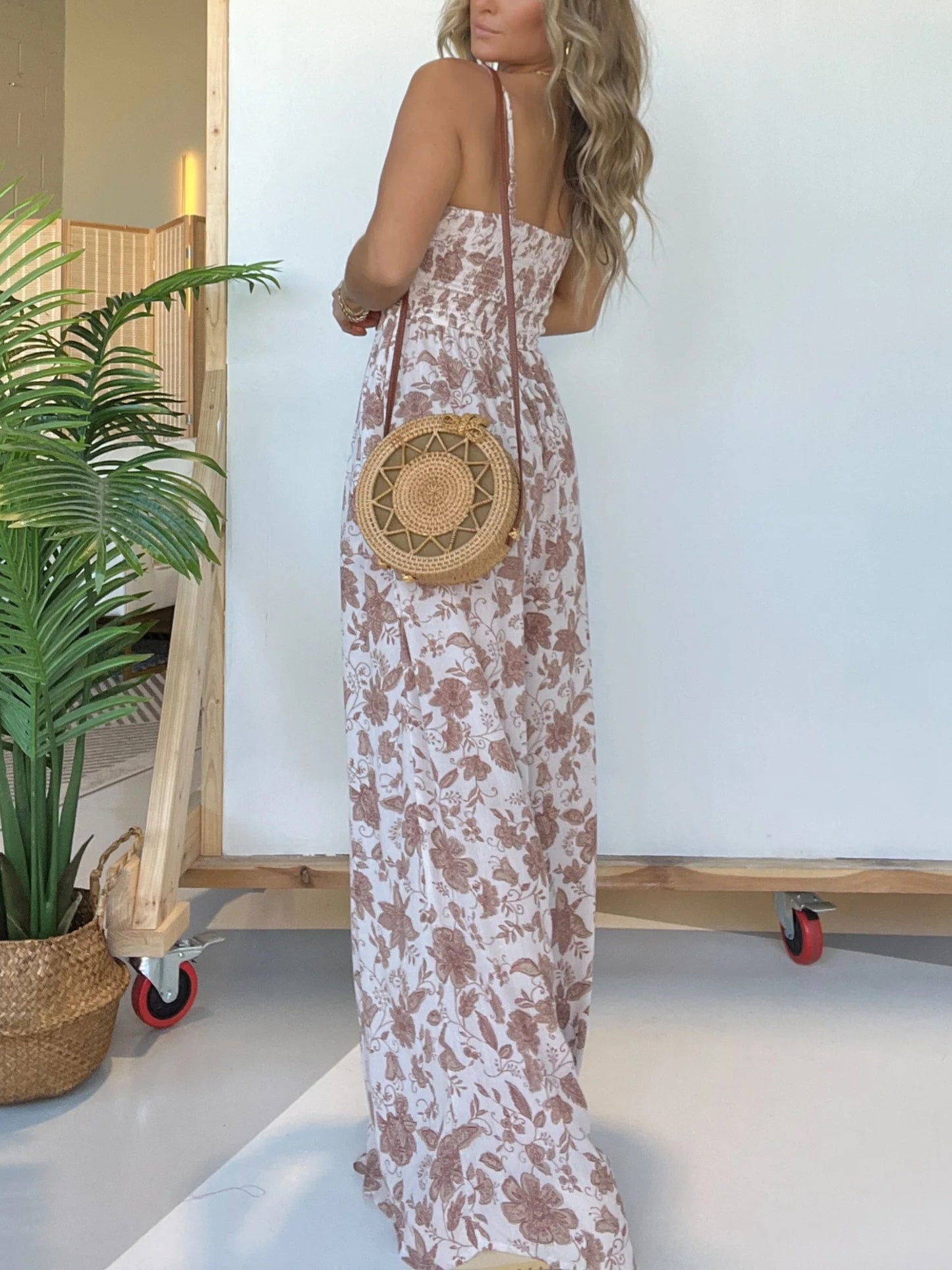 Floral Suspender Wide-leg Jumpsuit