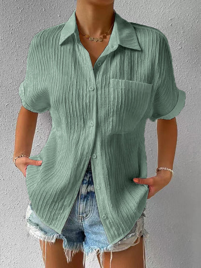 New Shirt Collar Casual Buttoned Loose Blouse