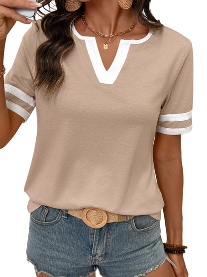 Women's 2026 Summer V-Neck Colorblock Top