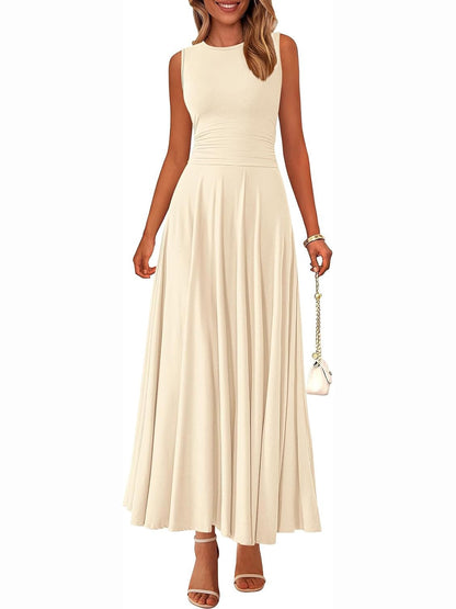 Women's Sleeveless Ruched High Waist Maxi Dress