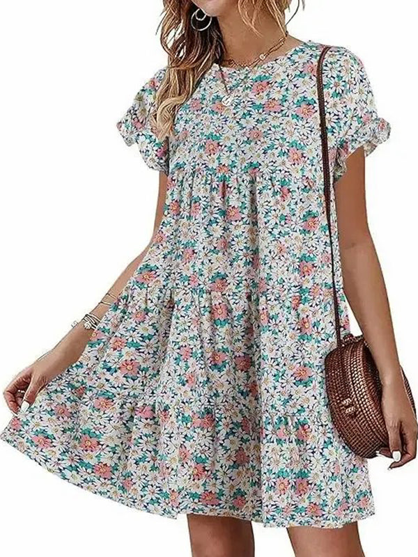 Women's Ruffles Floral Printed Babydoll Casual Dress