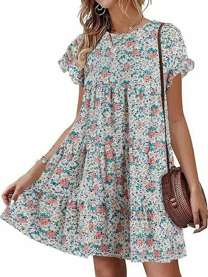 Women's Ruffles Floral Printed Babydoll Casual Dress