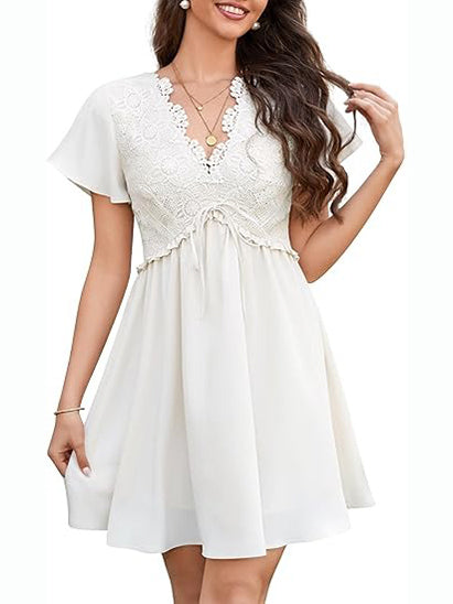 Women's Floral Lace Boho Mini Dress
