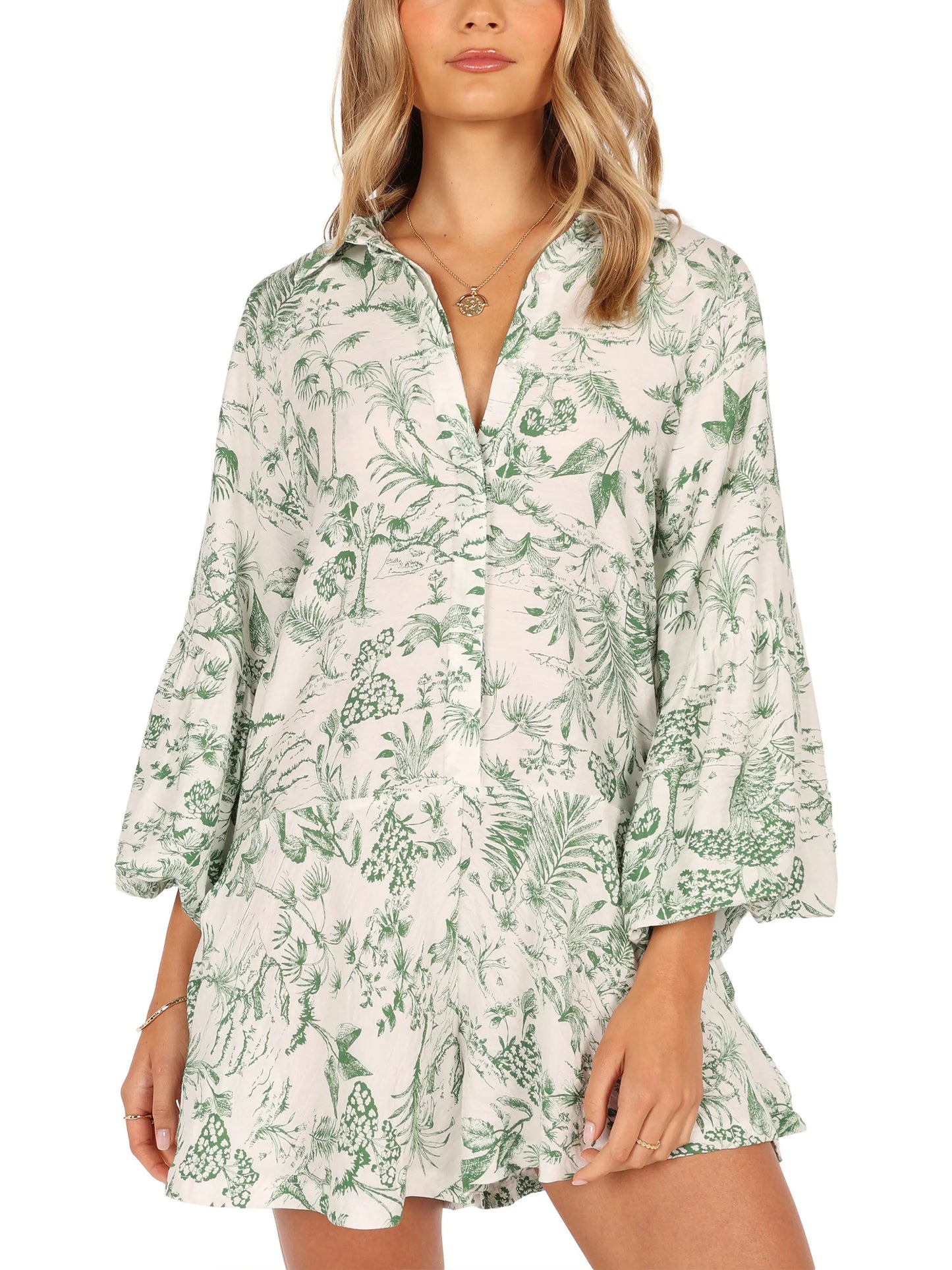 Women's Botanical Print Button Romper