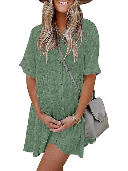 Women's Boho Print Button Front Babydoll Dress