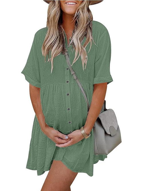 Women's Boho Print Button Front Babydoll Dress