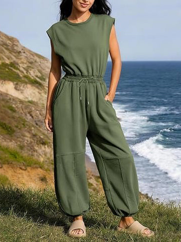 Women's Loose Fit Elastic Waist Jogger Jumpsuit
